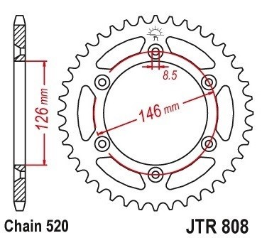 Pinion spate 47 dinti pas lant 520 - Suzuki RM 125 (83-12) - RM 250 (81-12) - RM-Z 250 (07-17) - DR 350 (90-97) - DR-Z 400 - RM-Z 450 foto