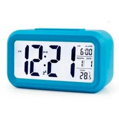 Ceas electronic cu afisare LED, alarma si termometru, albastru