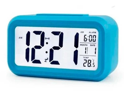 Ceas electronic cu afisare LED, alarma si termometru, albastru foto