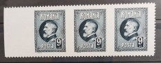 Romania 1926 - Triptic 9 Lei Ferdinand l,imperforat vertical MNH foto
