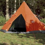 Cort Camping 4 Persoane vidaXL Gri/Portocaliu 367x367x259cm Impermeabil Tafta 185T, Ventilatie Buna, Geanta Transport Inclusa