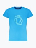 Tricou barbati cu imprimeu cu logo si decolteu la baza gatului, Azur (Marime: M), Trussardi
