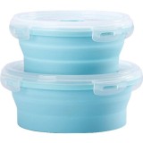 Caserole rotunde 2 buc set, pliabile eMazing din silicon rezistent la temperaturi inalte, capacitate 500 si 800 ml, culoare albastra, potrivite pentru