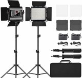 Cumpara ieftin Kit iluminare foto-video GVM cu 2 panouri LED 480, CRI97+, TLCI97, 2300K-6800K, luminozitate reglabila, stative si geanta transport