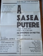 Afiș teatru &bdquo;A șasea putere&rdquo; &ndash; Teatrul de Stat Oradea, 1973/1974 &ndash; 70&times;100 cm