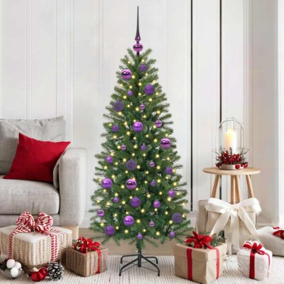 vidaXL Set de Globuri de Crăciun cu 150 LED 61 pcs Violet Plastic 42018837 foto