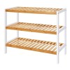 Suport depozitat incaltaminte, Artool, 3 polite, lemn bambus, alb si natur, 70x26x55 cm, Leobert