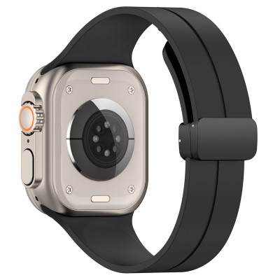 Bratara smartwatch compatibila apple watch 1/2/3/4/5/6/7/8/se/se 2 42/44/45/49mm, catarama metalica, minimalista, negru foto