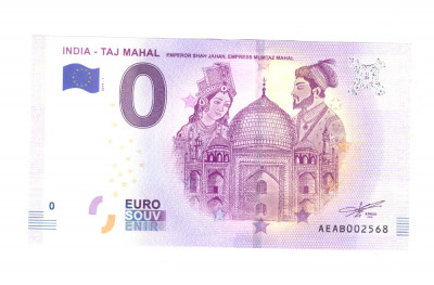 Bancnota souvenir India 0 euro Taj Mahal 2019-1, UNC foto