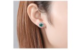 Cumpara ieftin Cercei pe Ureche din Argint 925 cu Cristal Hexagonal Verde si Contur Geometric din Zirconiu