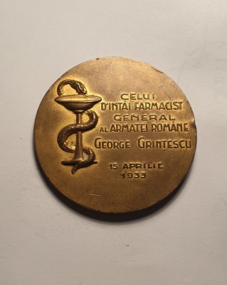 Medalie George Grintescu - Primul Farmacist General al Armatei Romane 1933 foto