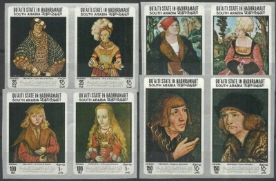 Qu&amp;acute;aiti State Hadhramaut 1967 Paintings Cranach imperf. Mi.147B-154B MNH U.090 foto