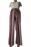 Pantaloni lungi, din bumbac, multicolori in nuante de rosu-bleumarin-bej, cu talie elastica, Multicolor, L, M, S, XL