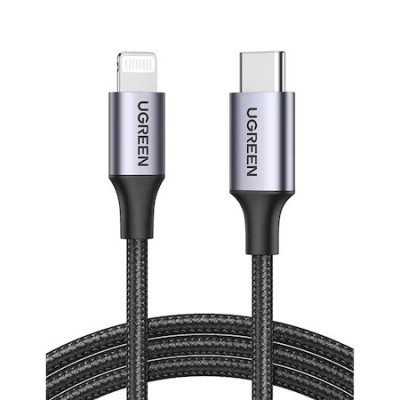 Cablu alimentare/date Ugreen US304, Fast Charging, USB Type-C la Lightning 5V/3A, braided, 2m, Negru foto