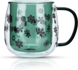 Cana cu perete dublu Jodsen, sticla, transparent/negru/verde, 7 x 9,5 x 8 cm, 200 ml