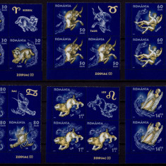 RO 2011 LP 1900d "Zodiac I ", bloc de 4 - 3 serii + vinieta , MNH