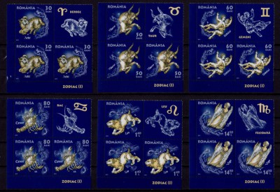 RO 2011 LP 1900d &amp;quot;Zodiac I &amp;quot;, bloc de 4 - 3 serii + vinieta , MNH foto