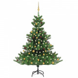 Pom Crăciun artificial brad Nordmann LED&amp;globuri verde 180 cm