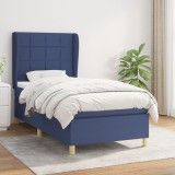 VidaXL Pat box spring cu saltea, albastru, 90x190 cm, textil