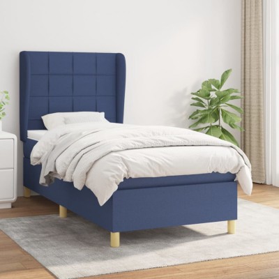 Pat box spring cu saltea, albastru, 80x200 cm, textil foto