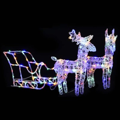 vidaXL Decorațiune de Crăciun reni și sanie 160 LED-uri 130 cm acril 328522 foto