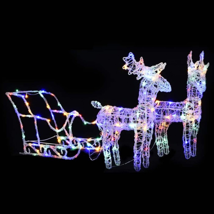 vidaXL Decorațiune de Crăciun reni și sanie 160 LED-uri 130 cm acril 328522