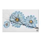 Tablou pictat manual, Margarete stilizate, 80x50cm ulei pe panza in cutit efect 3D, gata de expus pe perete