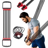 Extensor Fitness, cu 5 Corzi Elastice si Manere, Reglabil 8-40 kg, din Cauciuc, pentru Antrenament Acasa, Sala, Recuperare Fizica, Piept, Biceps, Tric