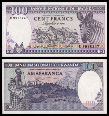 !!! RWANDA - 100 FRANCI 1989 - P 19 - UNC foto