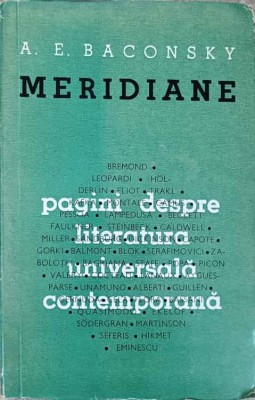 MERIDIANE PAGINI ALESE DESPRE LITERATURA UNIVERSALA CONTEMPORANA-A.E. BACONSKY-227402 foto