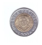 Moneda Italia 500 lire 1994 Luca Pacioli, stare buna, curata