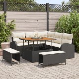 Set canapea grădină vidaXL 8 piese cu perne Negru Ratan Poliester Acacia, Canapea grădină vidaXL 2 locuri cu perne Negru Ratan Poliester, Set dining g