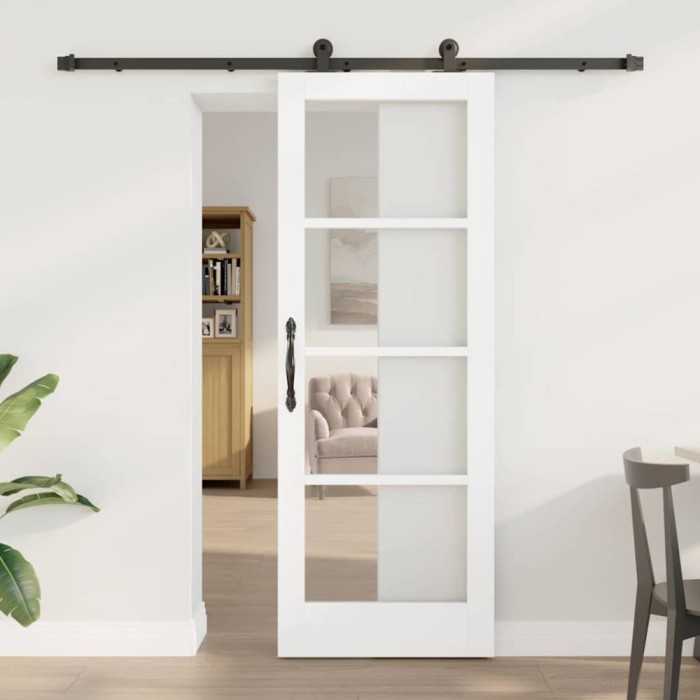 Ușa glisantă cu set de hardware &#039;ORKDAL&#039;Alb Lemn solid &amp; Sticlă