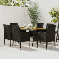 vidaXL Set mobilier de exterior, 7 piese, negru, poliratan