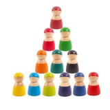 12 Figurine din Lemn Colorate Leziter, Stil Montessori, Tema Prietenii, Varsta 1+, Dezvoltare Creativitate