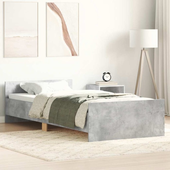 vidaXL Cadru de pat, gri beton, 90x200 cm, lemn prelucrat