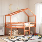 Gossi pat inalt cu acoperis, maro ceruit, 80x200 cm, lemn masiv pin