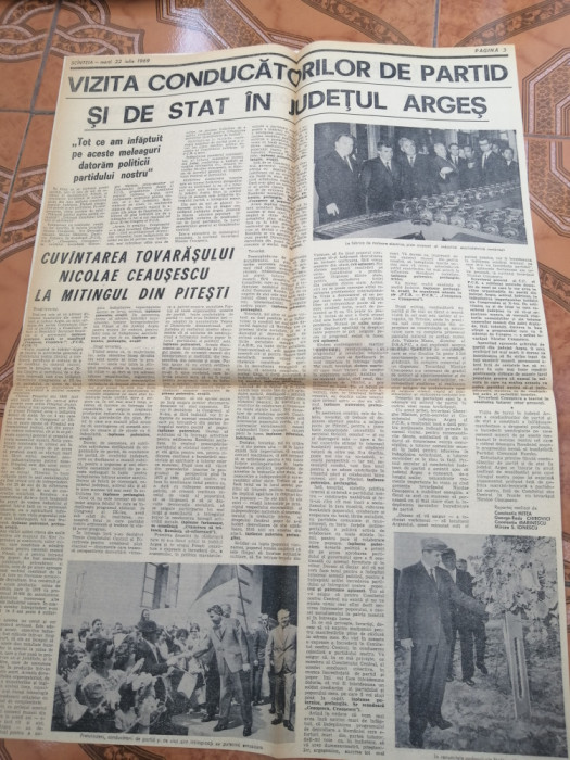 Scinteia - 22 iulie 1969 - doar pag 3 - Vizita tov. Ceausescu in Jud Arges