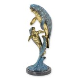 Foca cu puiul-statueta din bronz pictat cu un soclu din marmura TBA-148