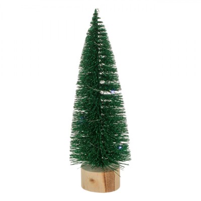 Brad Decorativ Crăciun, Model LED, Culoare Verde, &amp;Icirc;nălțime 24cm, Bază Lemn, Glitter foto