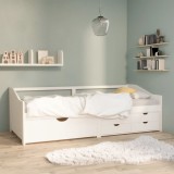 VidaXL Pat de zi, 3 locuri, cu sertare, alb, 90x200 cm, lemn masiv pin