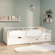 vidaXL Pat de zi, 3 locuri, cu sertare, alb, 90x200 cm, lemn masiv pin