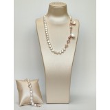 Cumpara ieftin Set Bijuterii Grace Perle Cultură Albe Argint 925 Placat Aur Roz Damă, Colier 55cm &amp; Brățară Ajustabilă 18-23cm, Cutie Cadou, Made in Italy