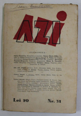 AZI , REVISTA LUNARA LITERARA , ARTISTICA , SOCIALA , ANUL VII , NR. 31 , MARTIE - APRILIE , 1938 foto