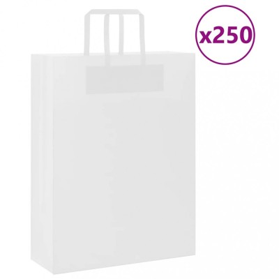 vidaXL Pungi de h&amp;acirc;rtie 250 buc cu m&amp;acirc;nere albe 32x12x42 cm foto