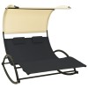 VidaXL Șezlong de plajă dublu cu baldachin, negru și crem, textilenă 310547
