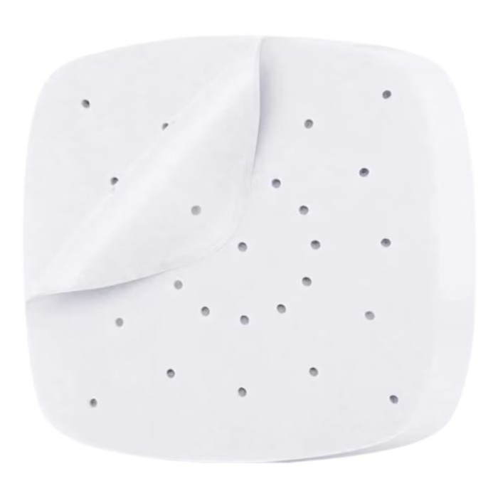 Set 100 hartii de copt pentru friteuza cu aer cald Ecoopts, 19 x 19 cm, alb