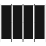 vidaXL Paravan de cameră cu 4 panouri, negru, 200 x 180 cm