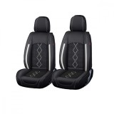 Huse auto premium 5 locuri Carguard Deluxe piele ecologica perforata si textil - negru - alb Best CarHome