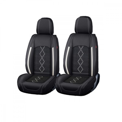 Huse auto premium 5 locuri Carguard Deluxe piele ecologica perforata si textil - negru - alb Best CarHome foto